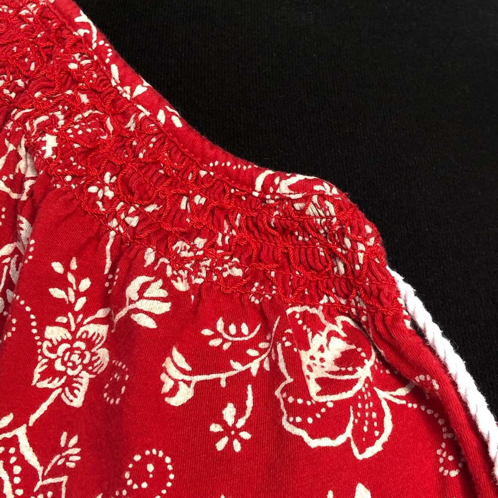 ⭐️ Lauren Jeans by Ralph Lauren Red Blouse White Floral Print with Tie - MEDIUM - Picture 6 of 12